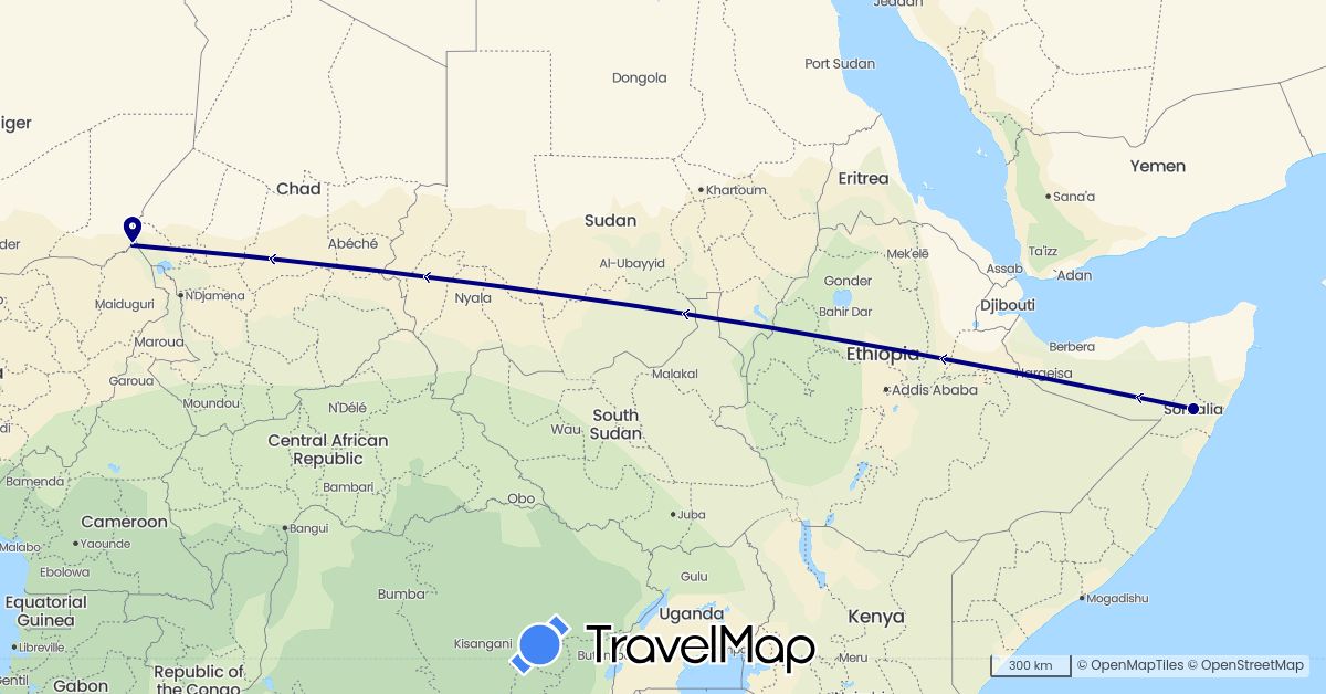 TravelMap itinerary: driving in Niger, Somalia (Africa)